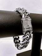 Huge 80.5 Gram 14 Kt White Gold Plate Cuban Curb Link Bracelet