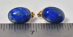 Beautiful 14K Yellow Gold Lapis Lazuli Gemstone Stud Earrings