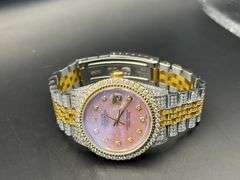 New Custom Iced Out Two-tone Bustdown Rolex Datejust 36mm Pink MOP