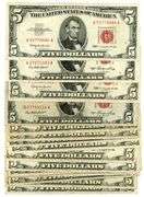 Larger lot of 18 mixed 1953 & 1963 Series $5 Red Seal notes