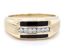 10kt Yellow gold channel set diamond and black onyx Gent's ring