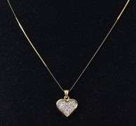 Stunning 14K Yellow Gold Diamond Heart Pendant Necklace