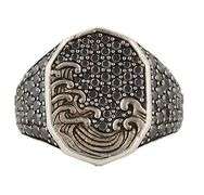 David Yurman Gents 1.90ctw Pave Black Diamond Waves Signet Ring in Sterling