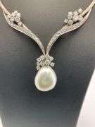 CERTIFIED 18K WHITE GOLD VINTAGE / ANTIQUE DIAMOND AND PEARL NECKLACE