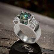 14 Kt White Gold Plated 2.75 Ct Paraiba Green Fire Moissanite Ring