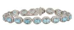 New 8.15ctw Oval Aquamarine and 2.85ctw Diamond Frame Tennis Bracelet in 14K