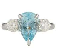 New 2.50ct Pear Aquamarine and 0.96ctw Round Diamond Three Stone Ring in 14K