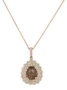 Le Vian Pear Chocolate Quartz and 0.75ctw Diamond Double Frame Pendant Necklace in 14K