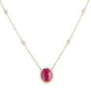 New 3.34ct Oval Ruby and 0.58ctw Diamond Frame Pendant Necklace in 14K