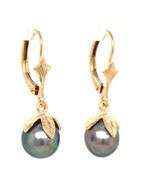 14kt Yellow gold 7.5mm Tahitian pearl dangle earrings