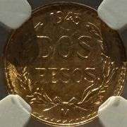 Gem Uncirculated Resrike NGC 1945 Mexico Gold 2 Pesos