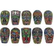 10 Hand-Carved Dot-Painted Tribal Wall Masks