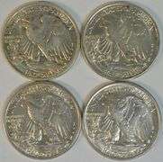 4 Lustrous slider/BU Walking Liberty Half Dollars. All different