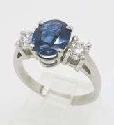GIA Certified Blue Sapphire & Diamond Three Stone Ring