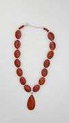 925 Sterling Silver LUC Sign Lucas Lameth Red Coral Pendant and Disk Shape Bead Necklace