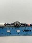 925 Sterling Silver Ross Simons Iridescent Gray And pinK Pearl With Rhinestone Accent Necklace