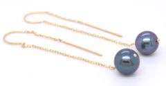 14kt Yellow Gold Grey Pearl Threader Dangle Earrings