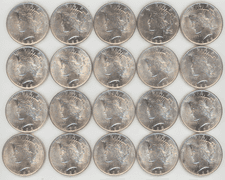 Choice BU Roll of 20 blazing Peace Silver Dollars” 10 1922 & 10 1923