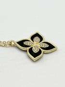 925 Sterling Silver Gold Tone Flower Princess Black Onyx With Crystal Accent Pendant