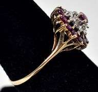 Pretty 10K Yellow Gold Ruby Gemstone Ring with Diamond Accents