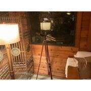 Brass Double-Barrel Floor Telescope with Leather Wrap