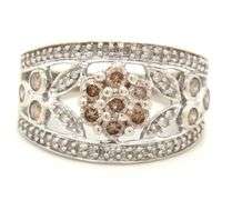 10kt White gold champagne and white diamond band