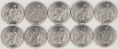 10 Flashy slider/BU Peace Silver Dollars 1922 & 1923