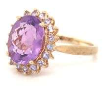 10kt Yellow gold amethyst and tanzanite cocktail ring