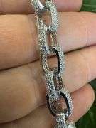 Rhodium Plated 925 Sterling Silver CZ Encrusted Micro Pave Link Chain 8.9mm New 9"