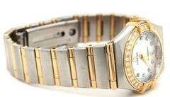 ladies Omega Constellation mother of pearl diamond dial and bezel watch