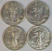 4 Lustrous slider/BU Walking Liberty Half Dollars. All different