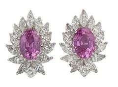 4.92ctw Oval Pink Sapphire and 2.81ctw Marquise Diamond Frame Earrings in 18K