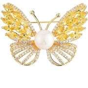 14K Gold Butterfly Brooch with Pearl