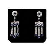 14K(585) Vintage White Gold Natural Diamond and Sapphire Earrings