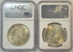 Near Gem BU 1921 Morgan & 1922 Peace Silver Dollars. NGC MS64