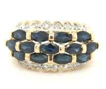 14kt Yellow gold 3 row marquise sapphire and diamond ring
