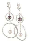 4.95ctw Diamond and Pearl Double Open Circle Dangle Earrings in 18K