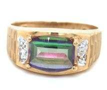 Unusual 10K YG Man's Mystic Topaz Ring