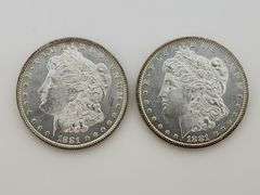 1881 & 1881-O Morgan Silver Dollars, UNC