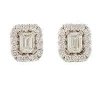 New 0.87ctw Emerald and Round Cut Diamond Frame Stud Earrings in 14K