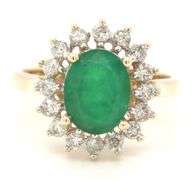 14kt Yellow gold oval emerald and diamond halo ring