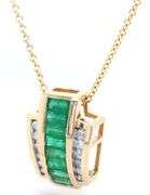 14kt Yellow gold channel set emerald and diamond slider pendant on chain