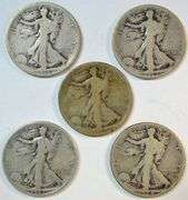 1918-D, 1919, 1919-D, 1923-S, & 1928-S Walking Liberty Half Dollar. Circs