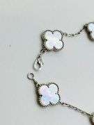 18KT White Gold Handcrafted Five Clover White Mother Of Pearl Bracelet