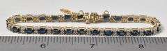 Fancy 14K Yellow Gold Blue Sapphire Gemstone and Diamond Tennis Bracelet