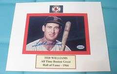 HAND SIGNED TED WILLIAMS 4X6 MOUNTED ON A 8X10 DISPLAY WITH COA