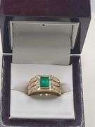 Gents 18KT Yellow Gold Emerald and Diamond Ring