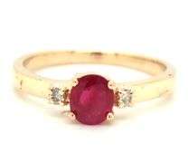 14kt Yellow gold ruby and diamond 3 stone ring
