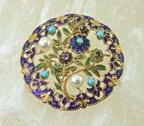 Exquisite 14K Brooch with Enamel and Stones