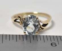 Simple Beautiful 10K Yellow Gold Approx. 3.09CTW Aquamarine Gemstone Ring with Diamond Accents